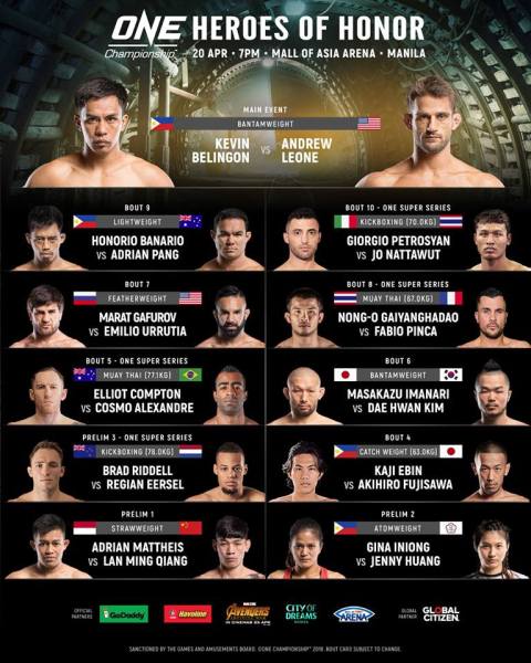 'ONE: Heroes of Honor' fight card