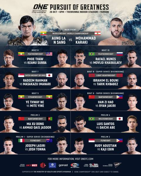 'ONE: Pursuit of Greatness' fight card