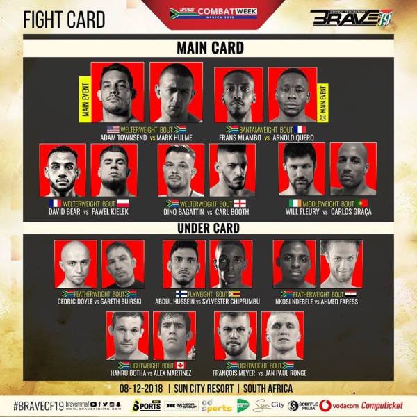 'Brave 19: South Africa' fight card