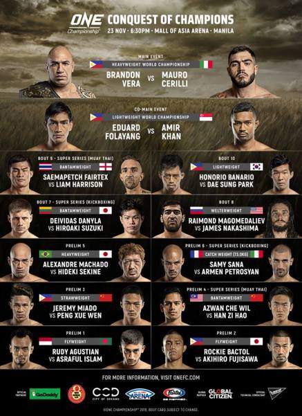'ONE: Conquest of Champions' fight card