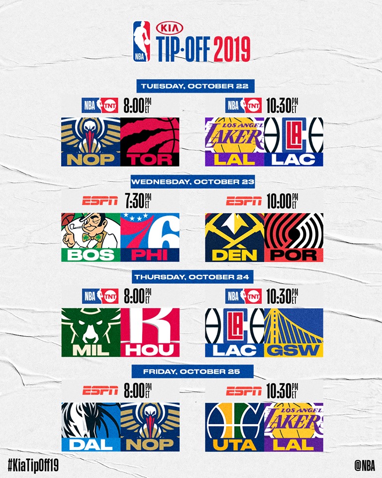 2019–2020 NBA season results: List of games, venues in October 2019