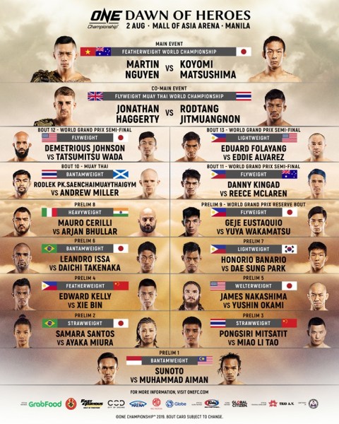 'ONE: Dawn of Heroes' fight card