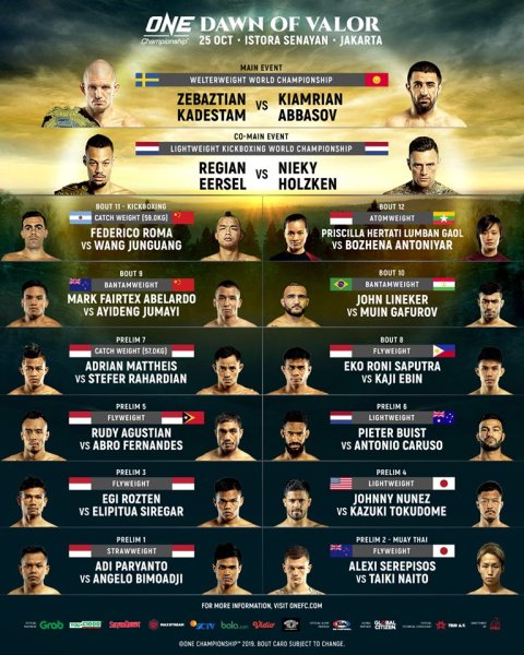 'ONE: Dawn of Valor' fight card
